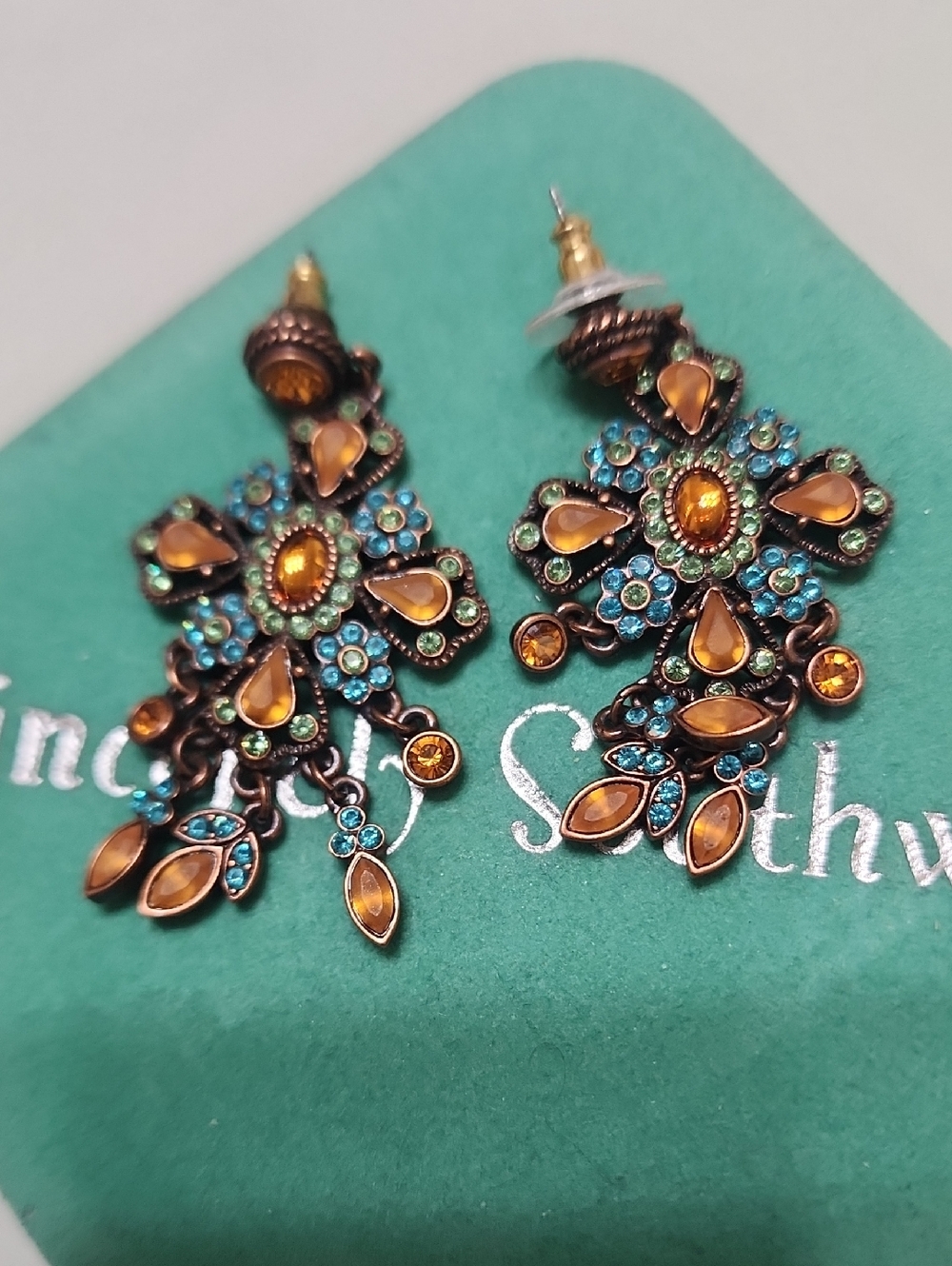 Joan Rivers Turquoise & Amber Floral Chandelier Earrings